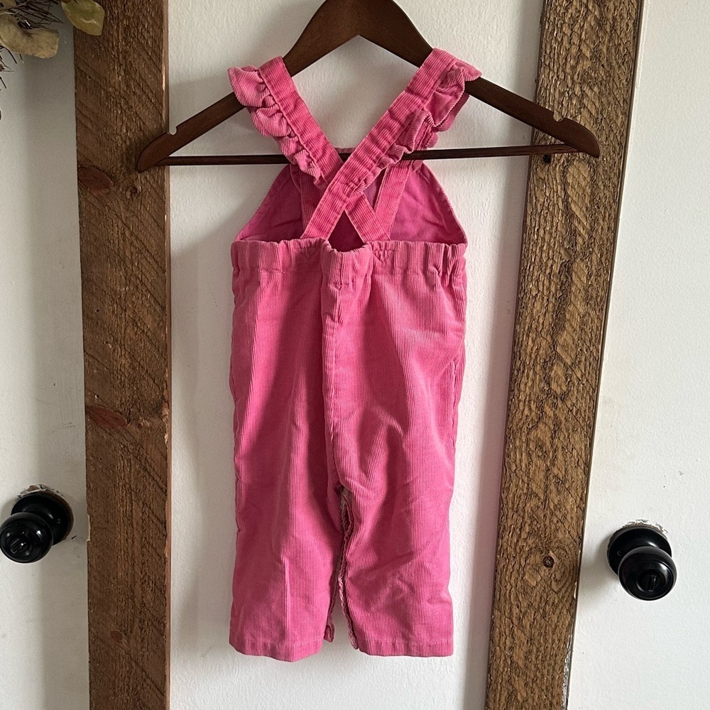 VTG 90s Health-Tex Corduroy Ruffle Overalls Floral Embroidery 18 m baby girl